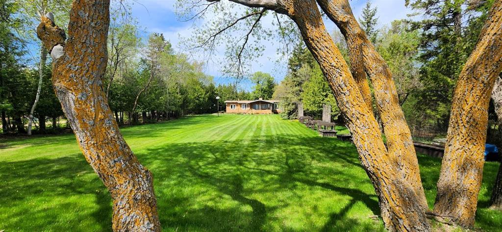 The landscaped grounds at 13 16th Avenue, with the cottage across the lawn and the lake beyond