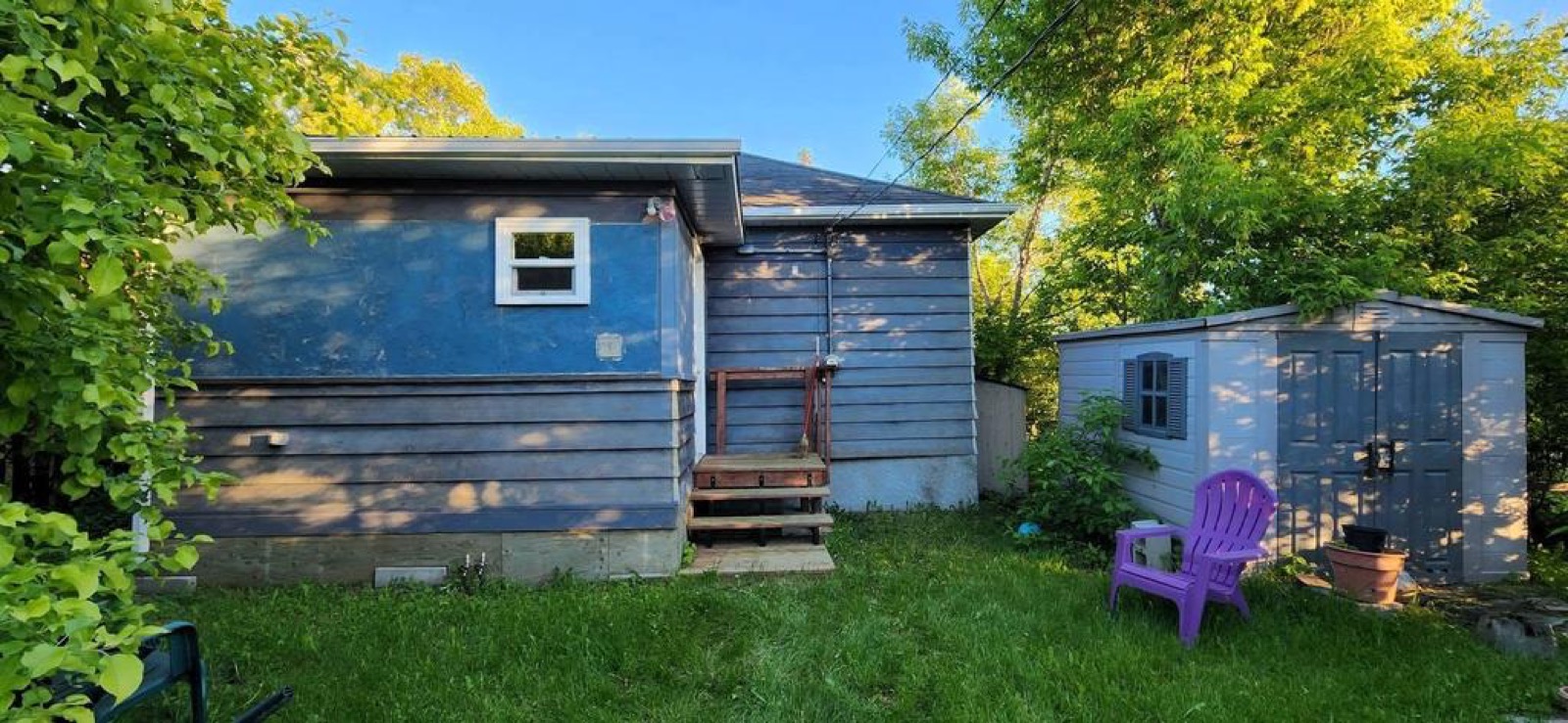 349 Hazel Avenue Winnipeg Beach, back yard with storage shed